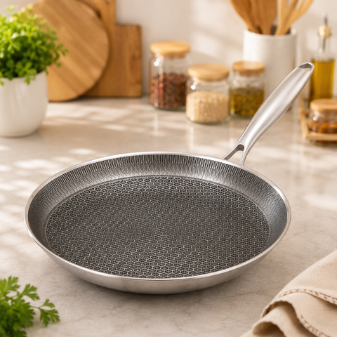 SUS304 stainless steel honeycomb frying pan for pancakes and eggs