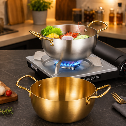 Stainless Steel Ramen Pot with Double Gold Handles