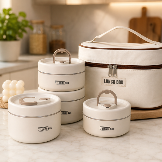 304 Stainless Steel Insulated Round Bento Lunch Box with Carry Bag