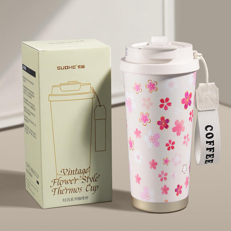 Modern stainless steel travel mug with lid