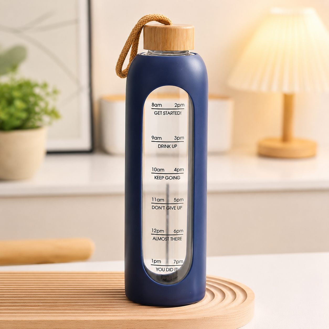 32 Oz Borosilicate Glass Water Bottle with Bamboo Lid