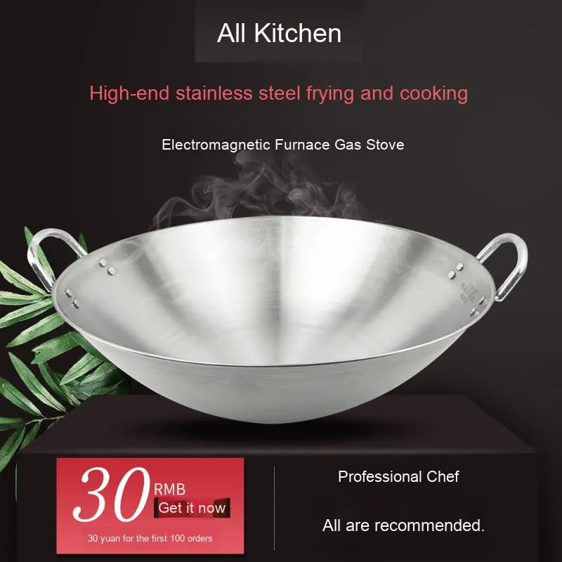 Multi Size Stainless Steel Wok for Restaurant Cooking