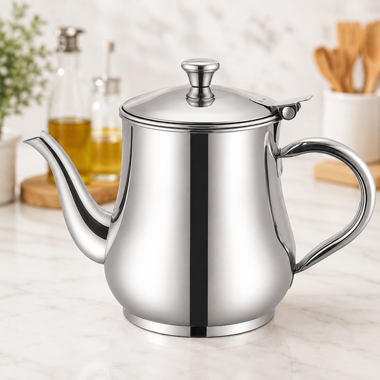 Non-magnetic stainless steel soy sauce jug with built-in filter