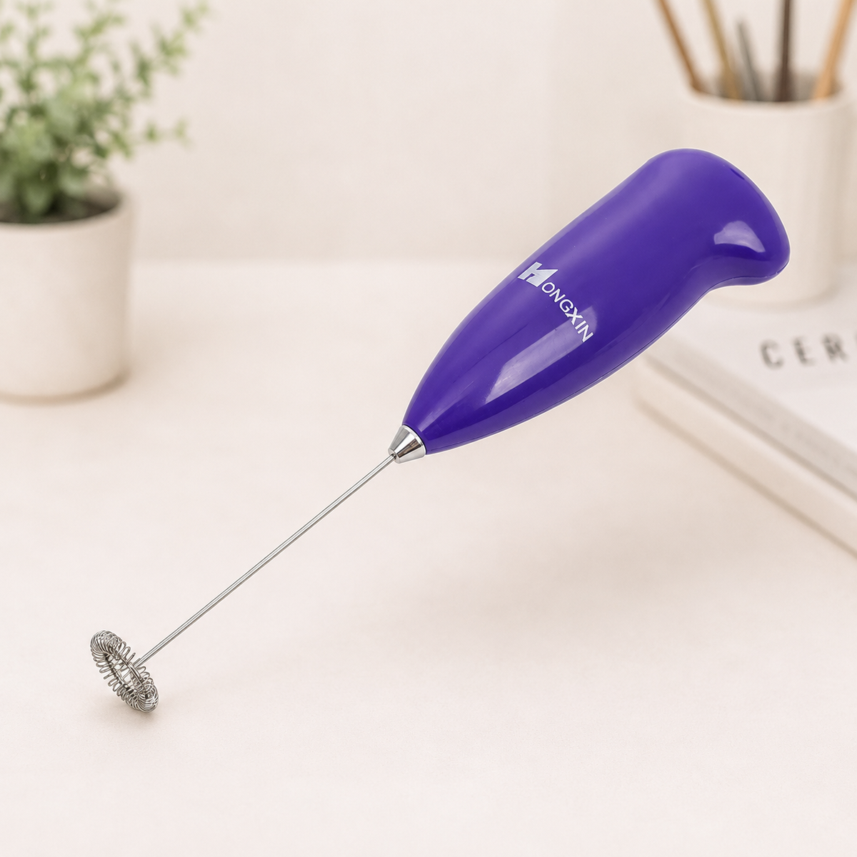 Portable electric coffee frother with stainless steel whisk