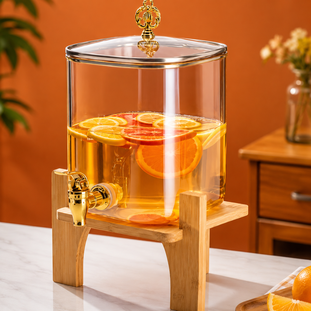 Premium 3200ml glass beverage dispenser with lid and tap