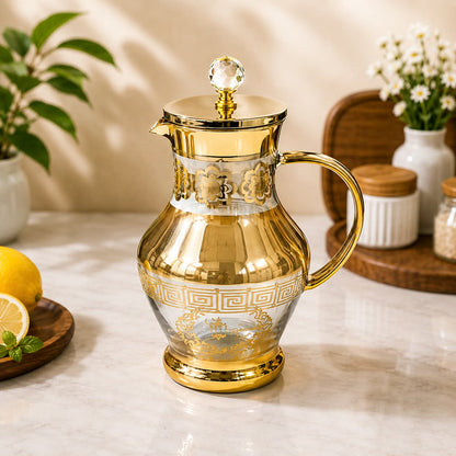 
Premium clear glass water jug with elegant gold detailing
