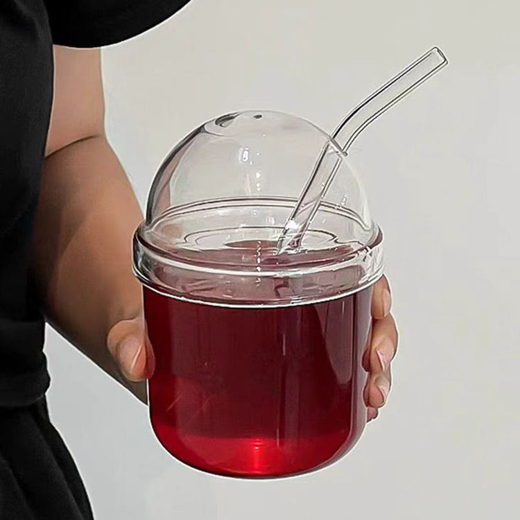 
Premium glass cup with lid and straw for children
