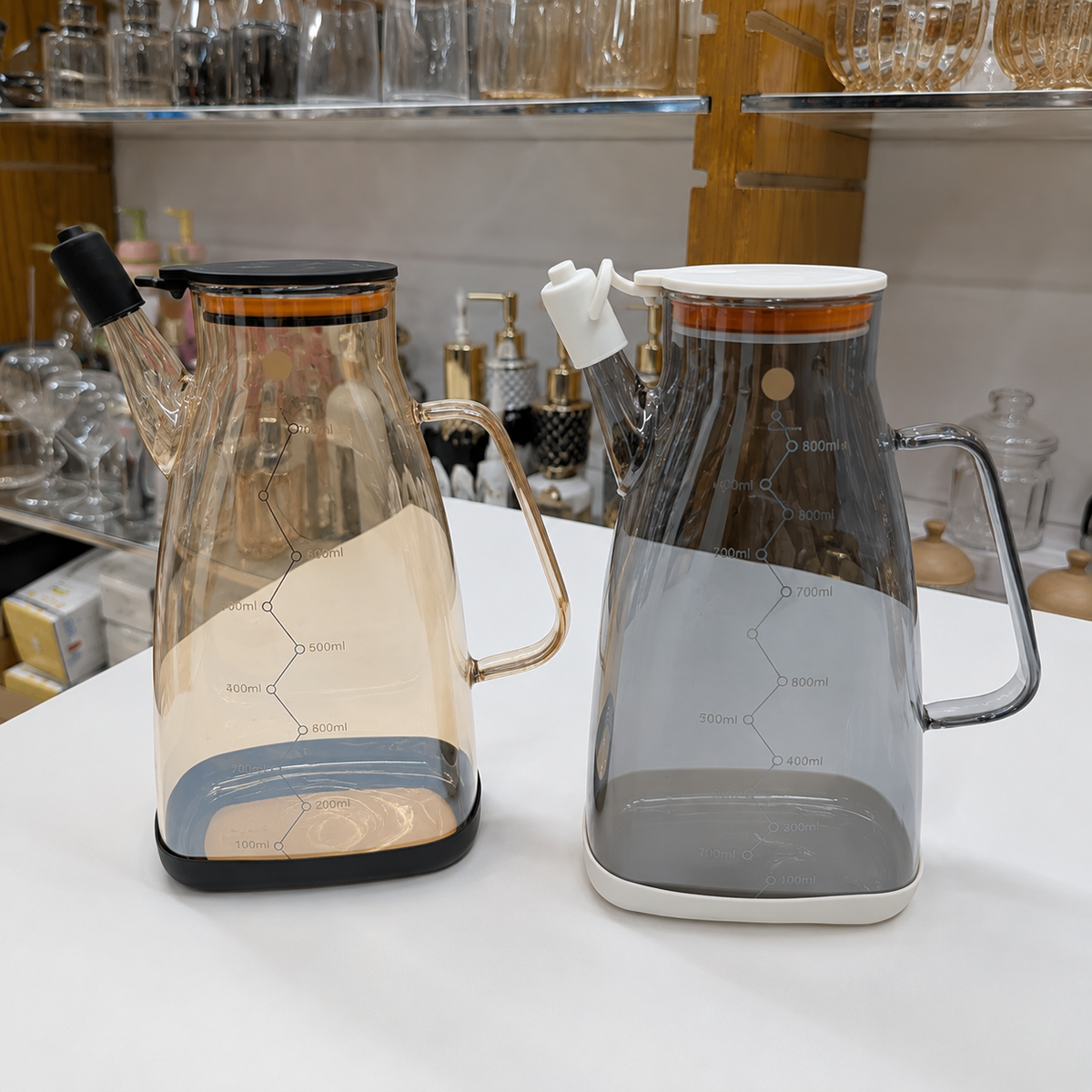 
Premium glass oil pot with drip-free pouring spout