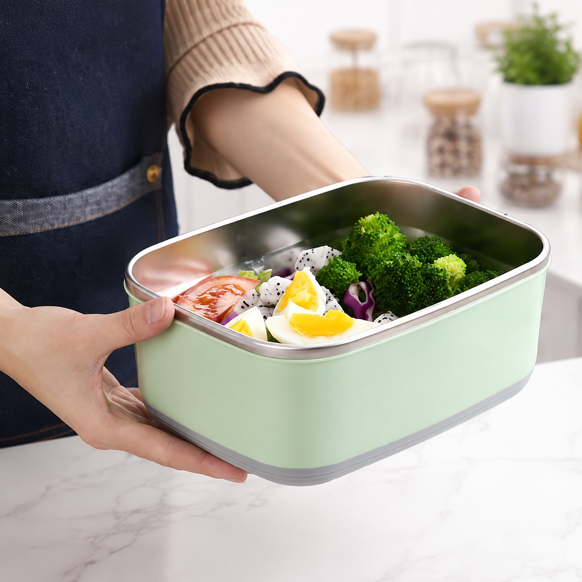 Rectangular Stainless Steel Leakproof Lunch Box with Locking Lid