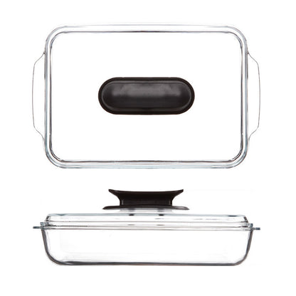 
Rectangular oven-safe glass casserole dish with lid
