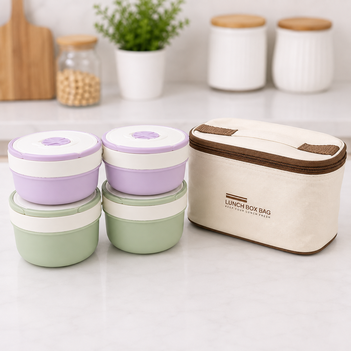 
Reusable Lunch Box Set with Four Food Bowls