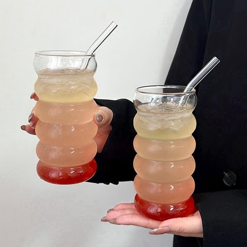 Reusable glass cup with lid for smoothies and juice