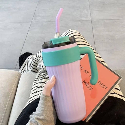 Reusable handled tumbler for office, travel, and daily hydration