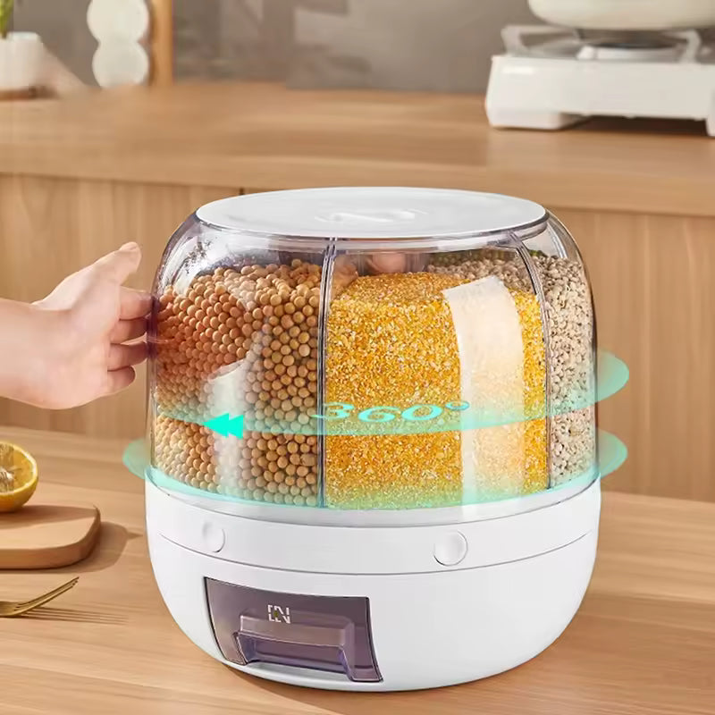 
Transparent rotating grain storage container