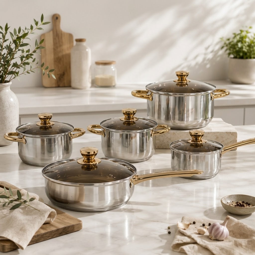 Royal Louis 12-Piece Stainless Steel Cookware Set | 5-Layer Induction & Gas Compatible Pots with Glass Lids