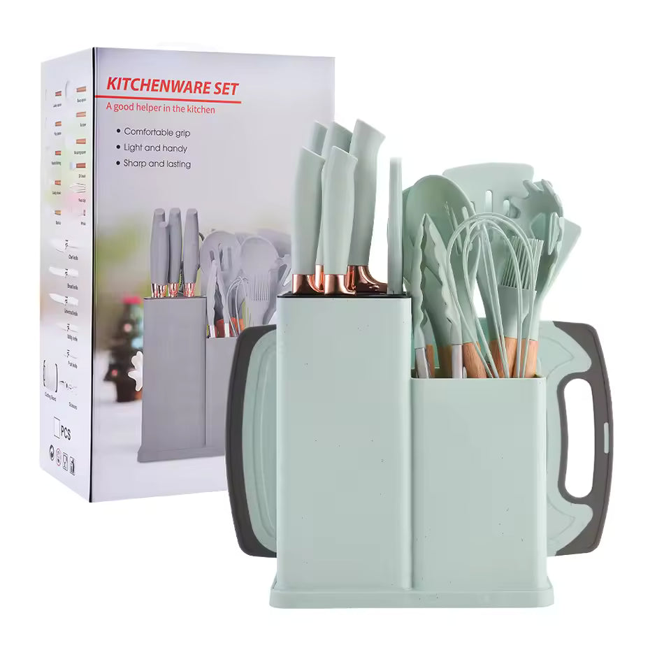 19-Piece Wooden Handle Silicone Kitchen Utensil Set