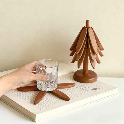 Premium Wooden Tree Trivet Coaster – Rustic Wood Pot Stand