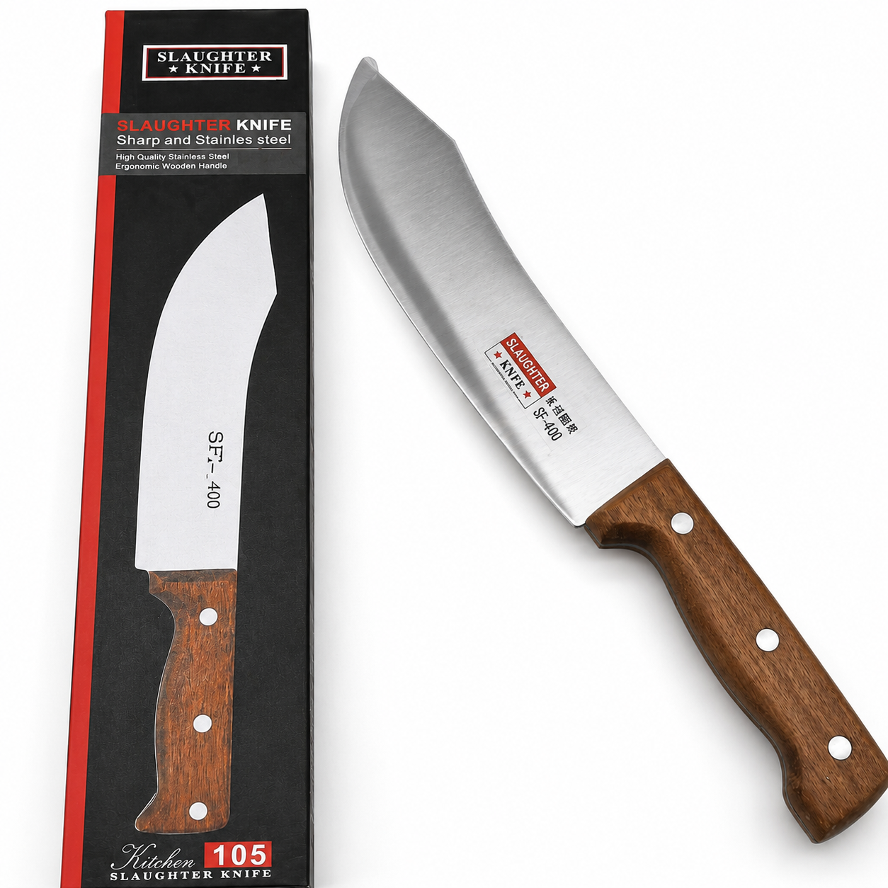 High Grade Stainless Steel Butcher Knife T81 | Heavy Duty Meat Cutting Slaughter Knife