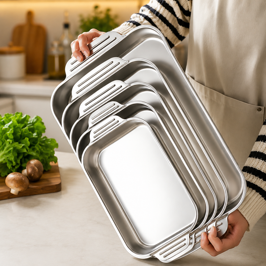 Deep Stainless Steel Baking Tray for Oven Cooking