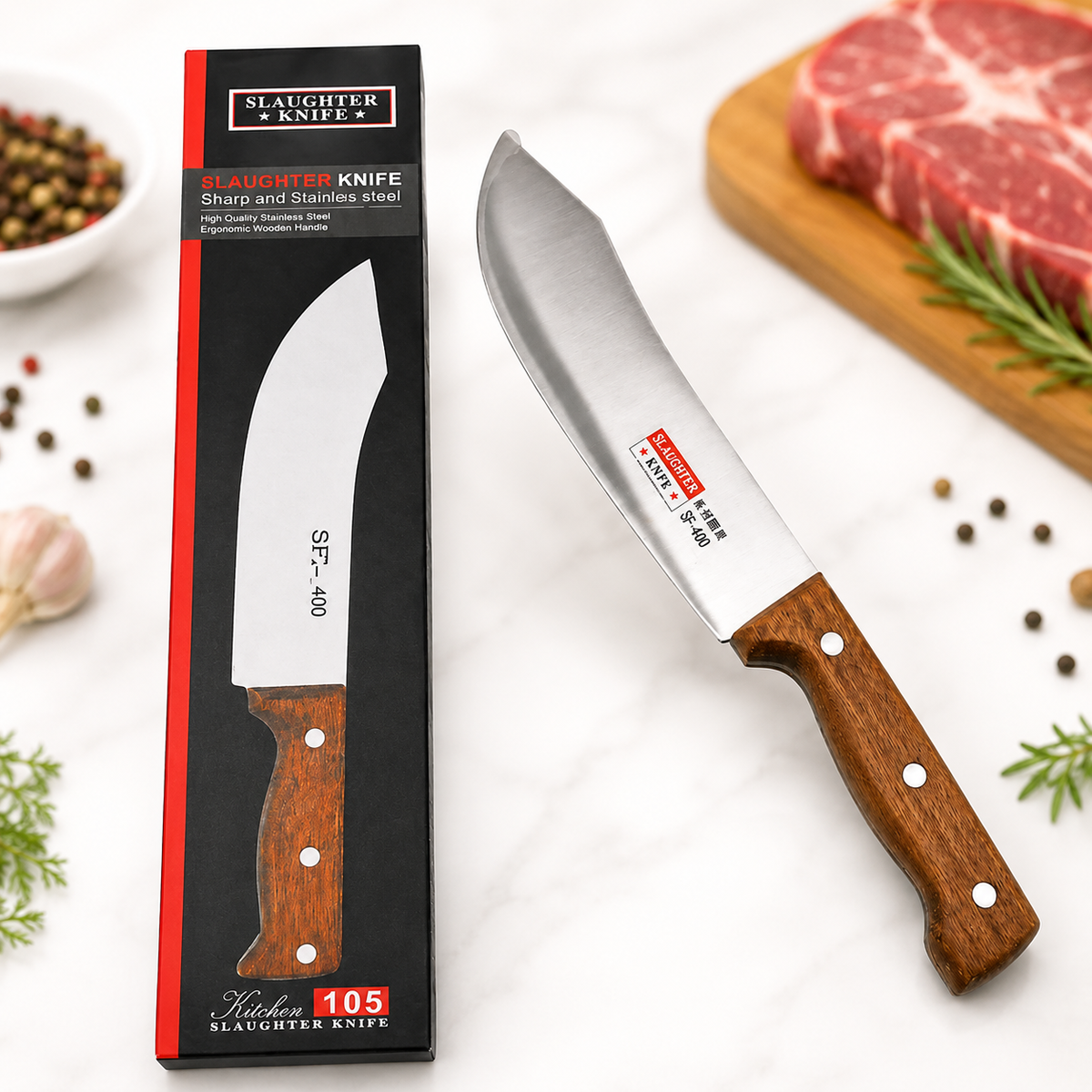 Hand Forged Carbon Steel Butcher Knife | Chinese Cleaver Chef Knife with Wooden Handle