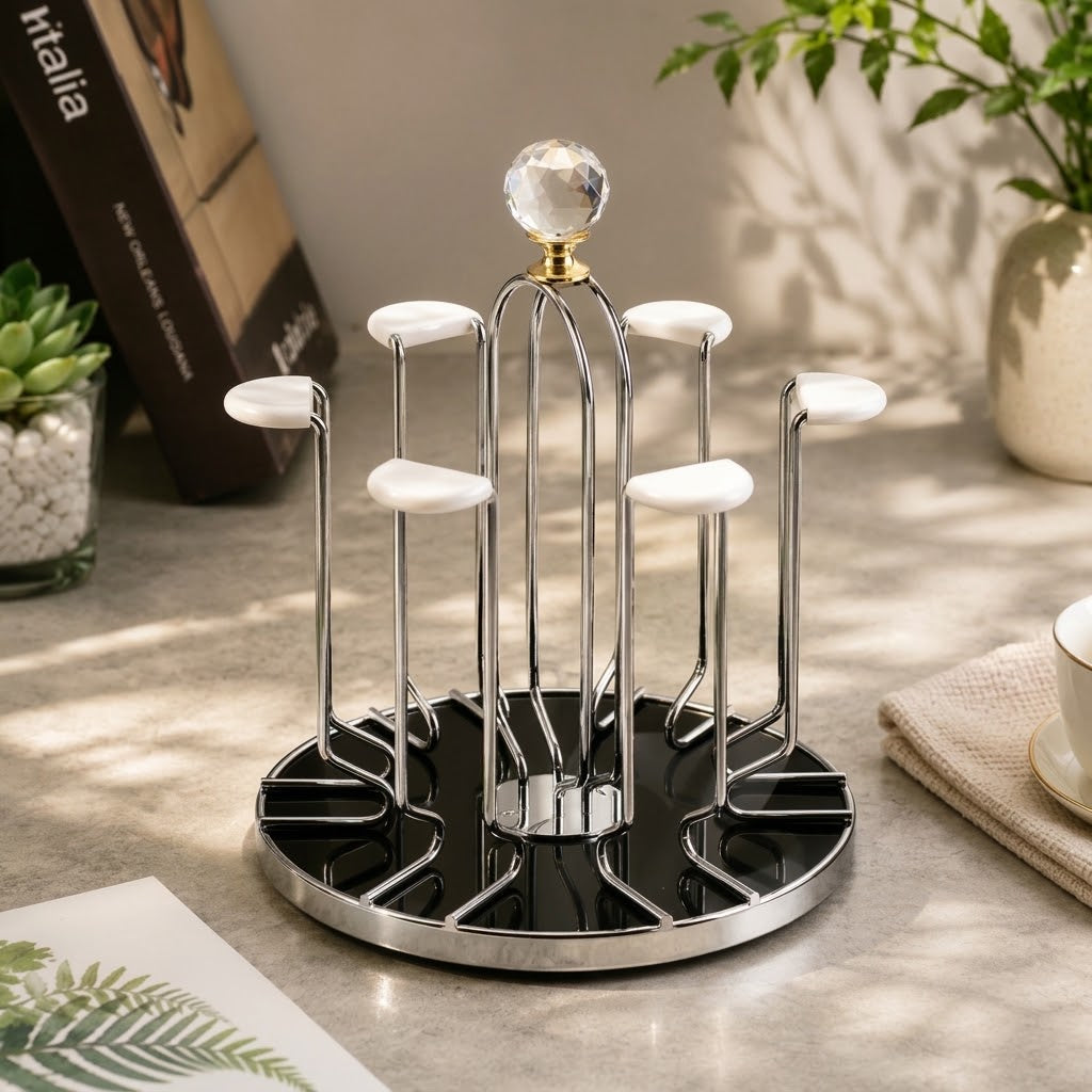 Space-saving mug holder rack with 6 hooks