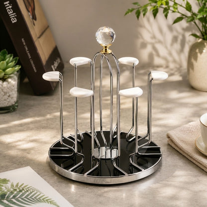 Space-saving mug holder rack with 6 hooks
