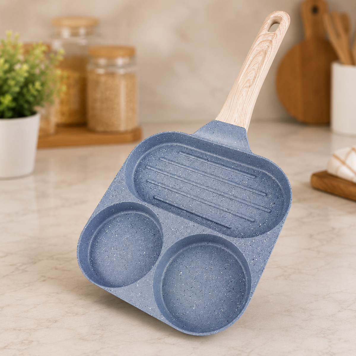 3-hole marble non-stick frying pan for breakfast