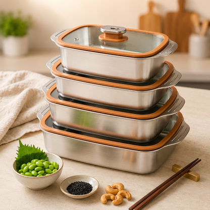 Stainless Steel Large Capacity Deep Baking Tray with Lid