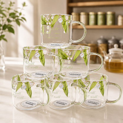 Floral print glass set 280ml for water and juice