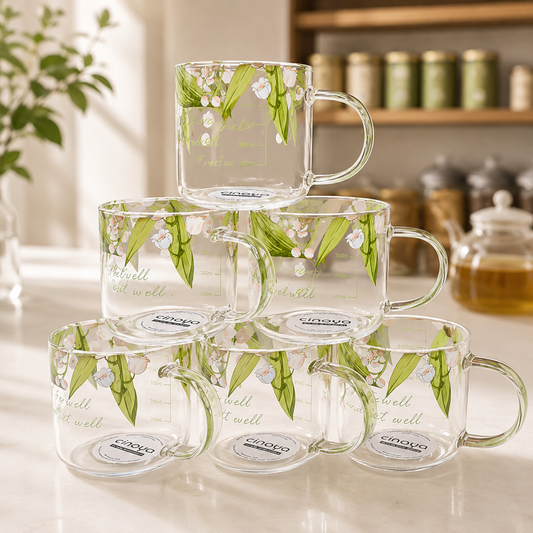 Floral print glass set 280ml for water and juice