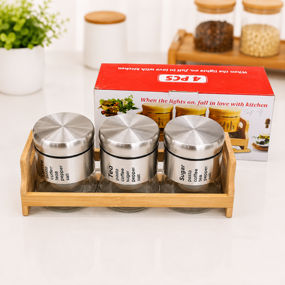 
Three Piece Glass Seasoning Jar Set with Bamboo Stand