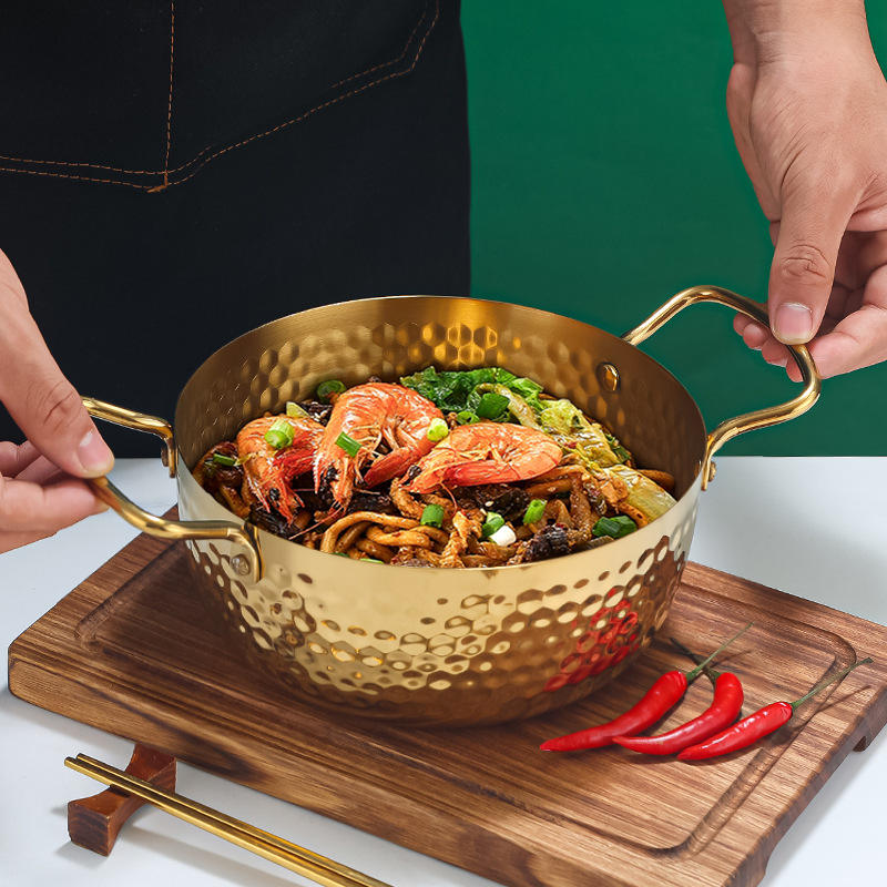 Stainless steel Korean ramen soup pot with double handles