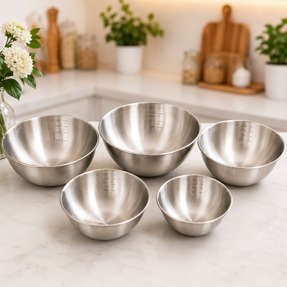 304 Stainless Steel Mixing Bowl with Measuring Scale | Large Capacity Food Prep & Baking Bowl