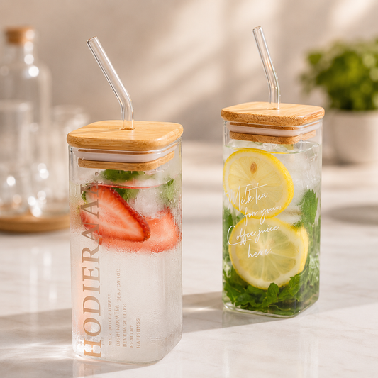 400ml square borosilicate glass coffee cup with bamboo lid