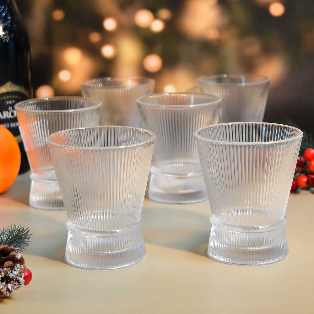 Striped ribbed glass coffee cup