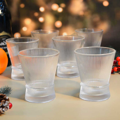 Striped ribbed glass coffee cup