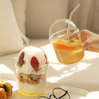 
Stylish ribbed glass tumbler with cartoon design