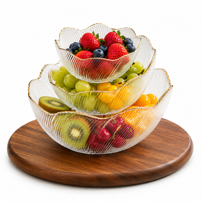 Crystal Glass Dessert & Cereal Bowl Set – 3 Pcs | Elegant Fruit, Snack & Serving Bowls