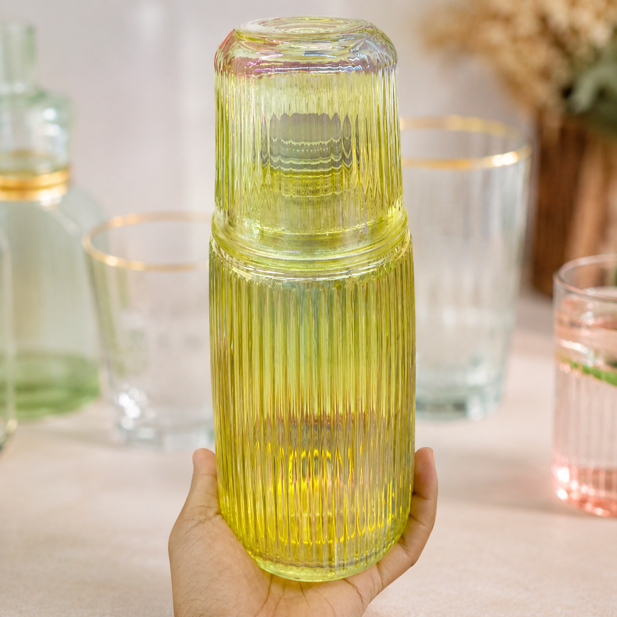 1300ml High Borosilicate Glass Water Bottle with Cup Lid | Heat-Resistant Juice, Tea & Water Bottle