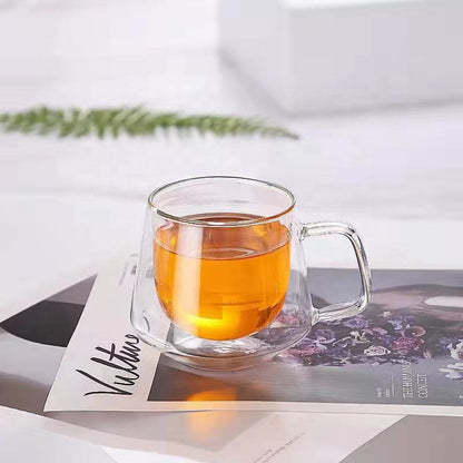 
Transparent insulated glass cup for hot and cold drinks