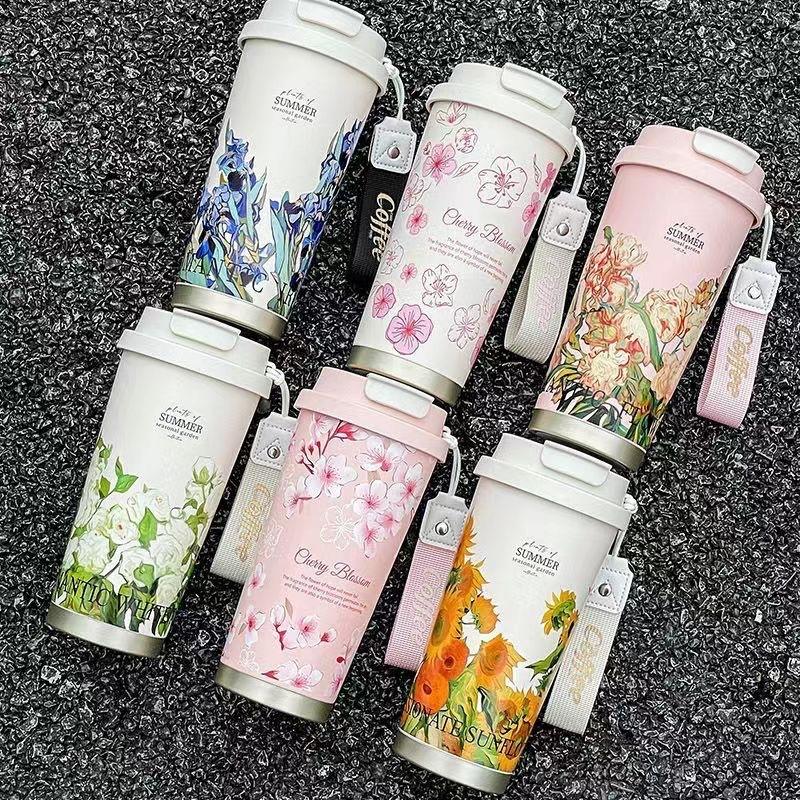 Vacuum insulated stainless steel coffee cup for travel
