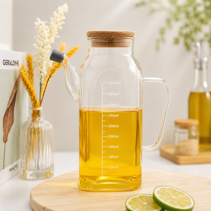 High borosilicate glass oil bottle with weight lid