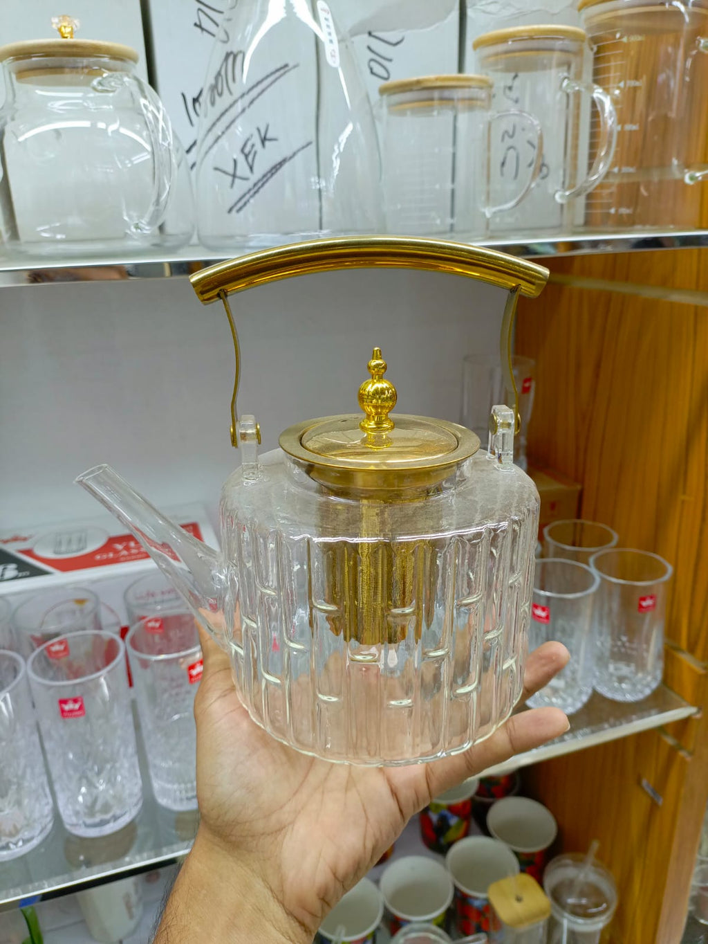 Glass Tea Pot with Tea Infuser Teapot Gold Heat Resistant Water Kettle for Coffee Flower Tea Teapots Home Kitchen Teawear