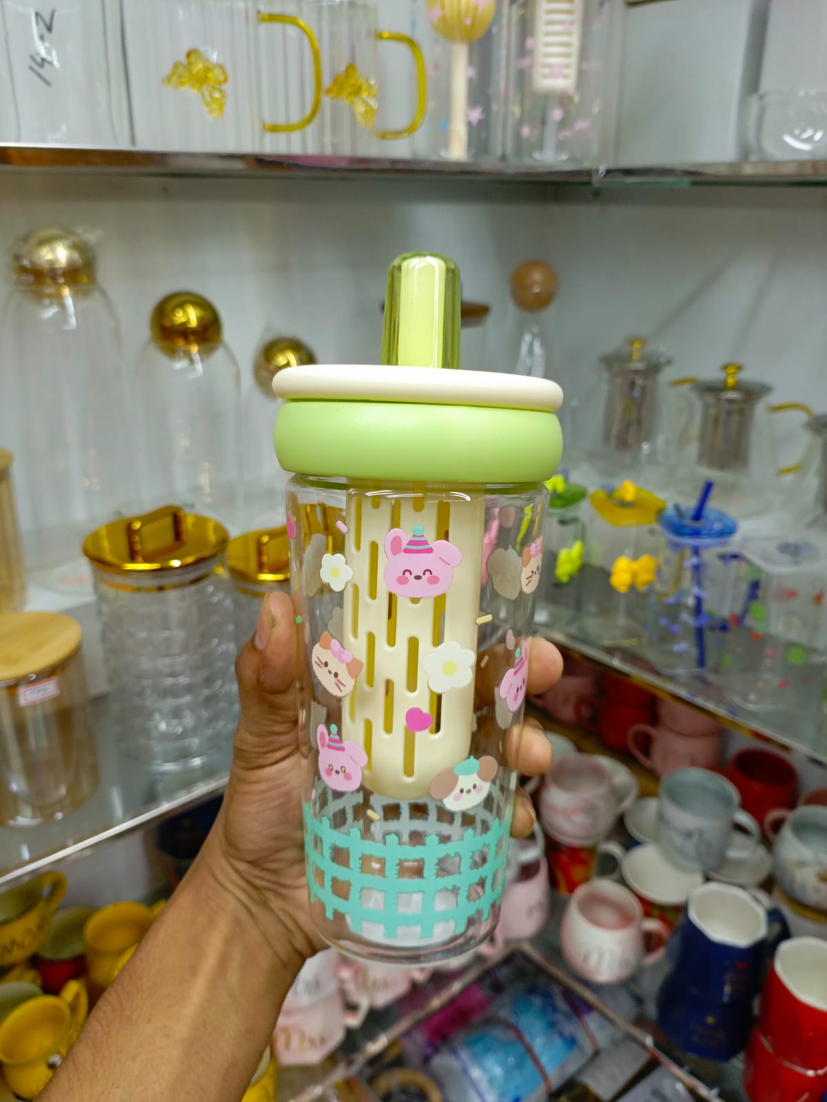 1000ml Cute Fruit &amp; Flower Print Plastic Water Bottle with Straw – BPA-Free Leak-Proof Tumbler for Kids