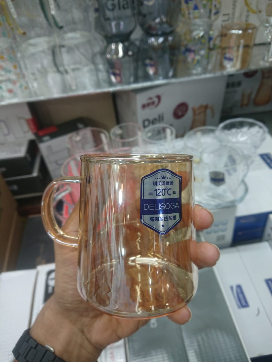 Glass Mug Lightweight Borosilicate Glass with Golden Round Design