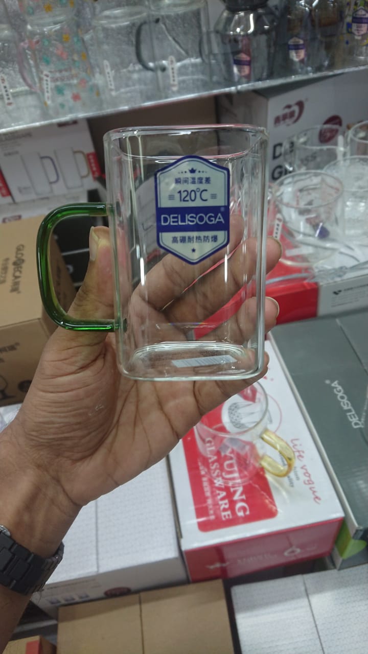 Borosilicate Glass Coffee Mug with Colored Handle – Heat Resistant Glass Cup