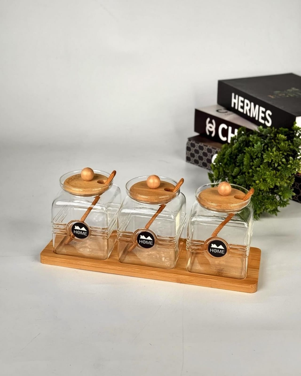 500ml Masala Jar Set with Wooden Spoon & Lid | Kitchen Spice Storage Container Set