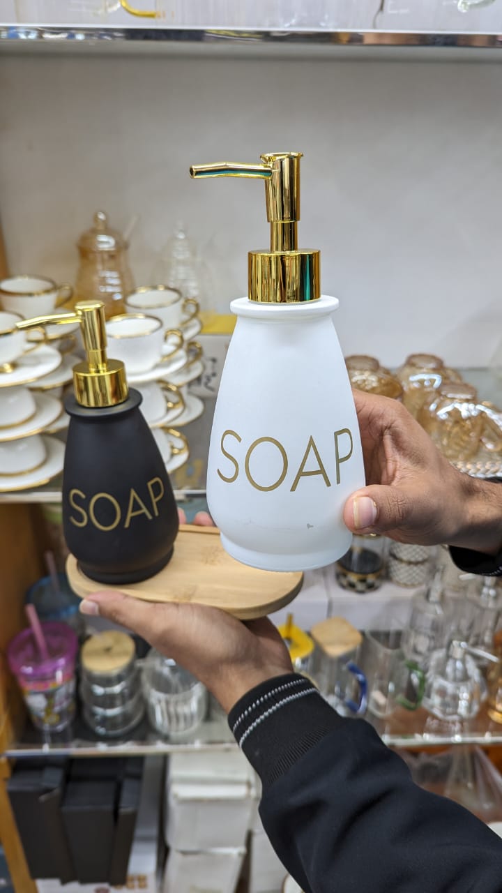 500ml Glass Liquid Soap Dispenser with Bamboo Tray | 16oz Refillable Soap Pump Bottle for Kitchen & Bathroom