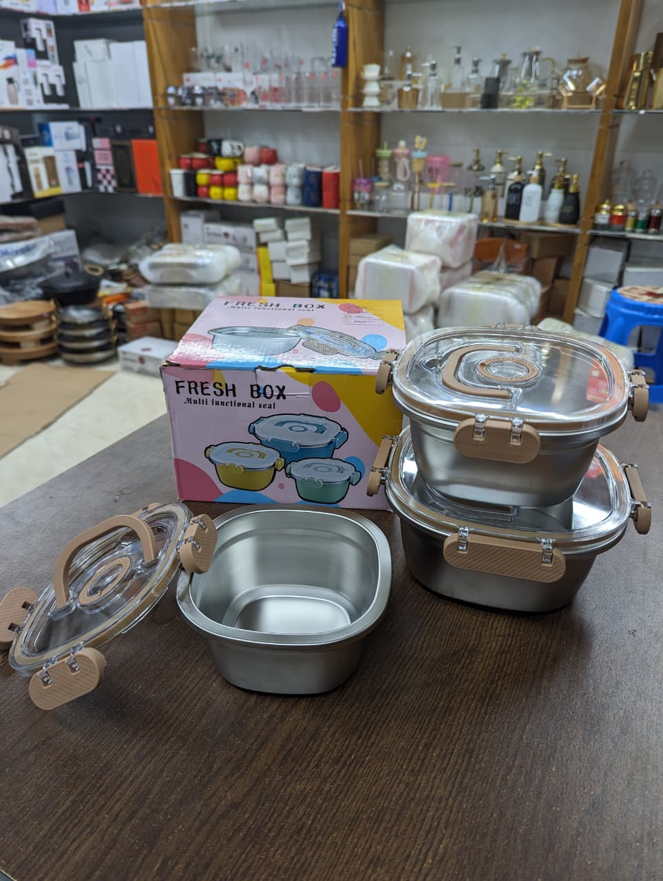 Modern Rectangle Stainless Steel 304 Bento Lunch Box with Locking Lid for Kitchen