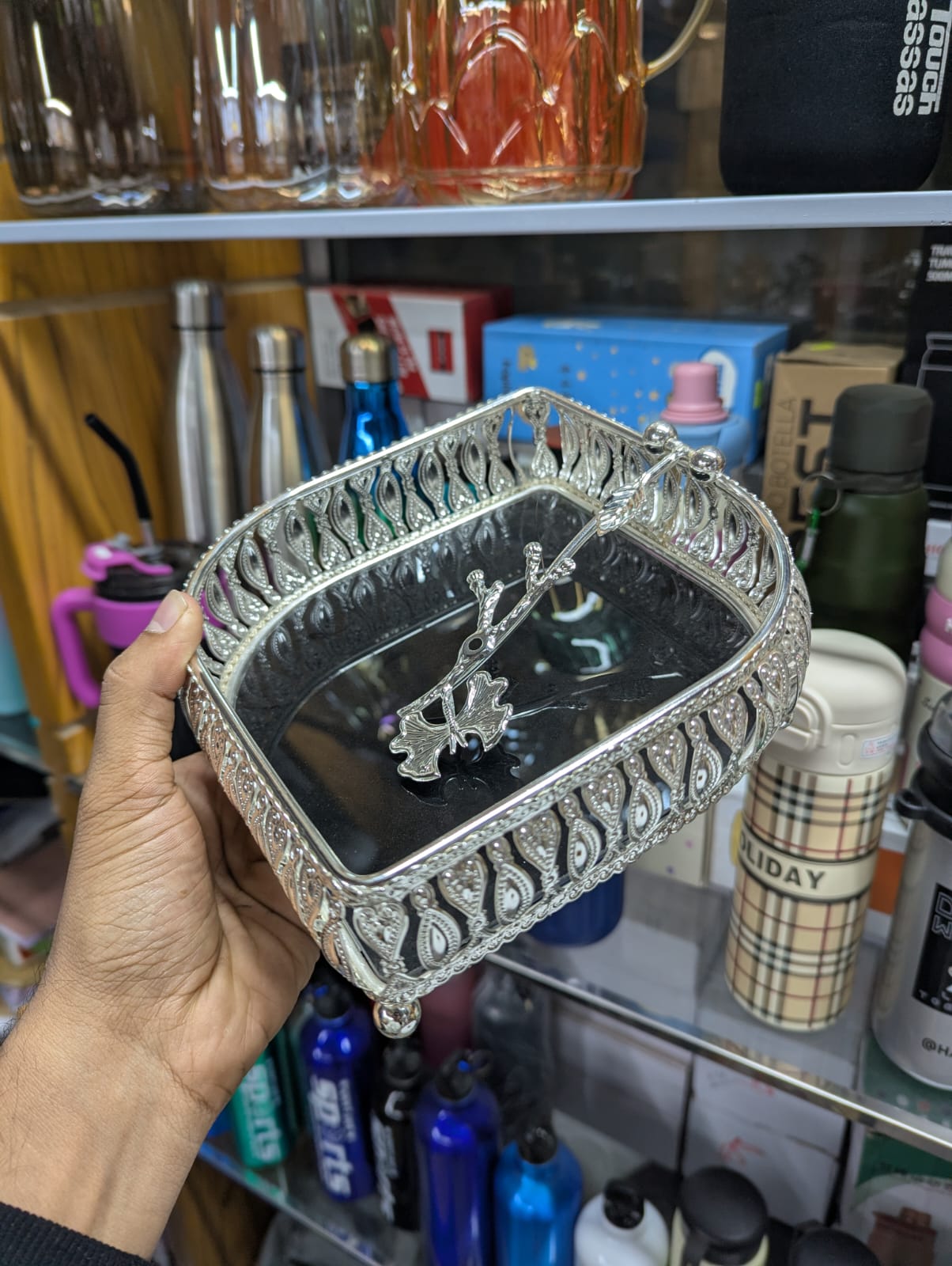 Golden Coated Napkin Holder with Glass Base | Luxury Tissue Holder for Dining Table